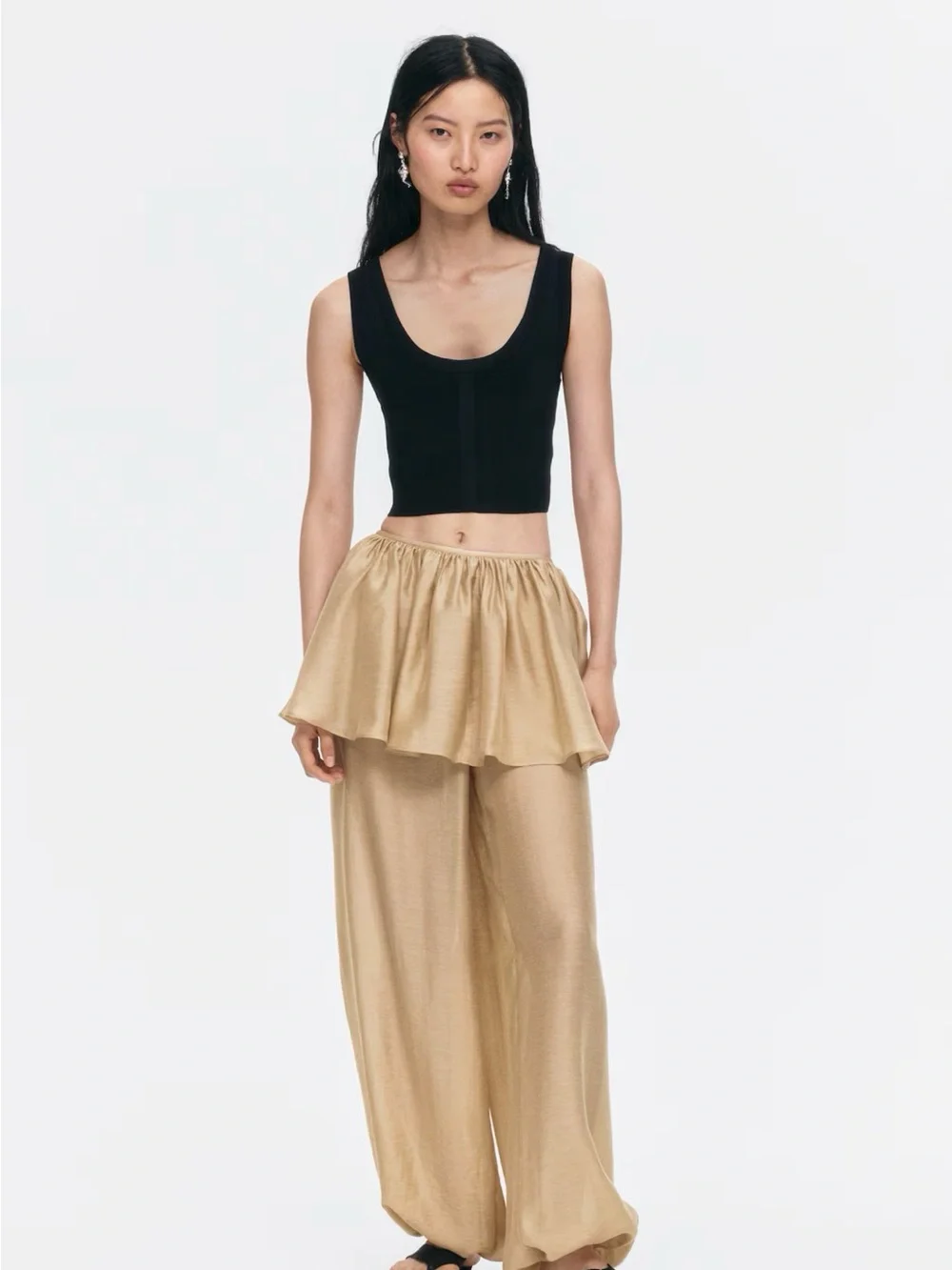 NWT H&M Linen Beige Ruffle Pants